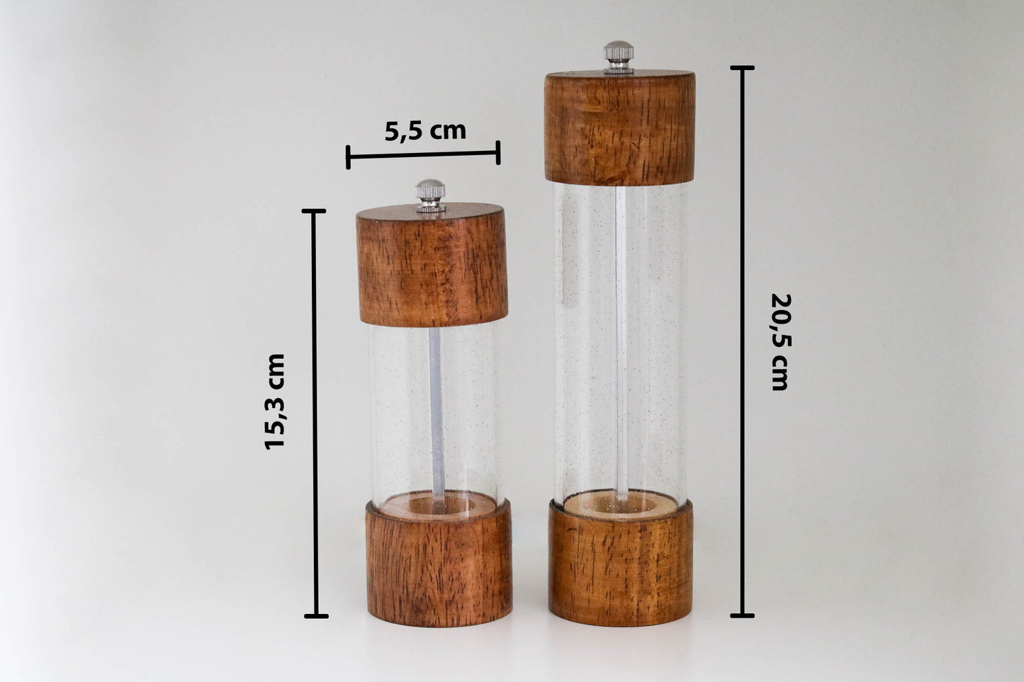 Glitzernde Mühle aus Gummibaumholz (2 Stk.)